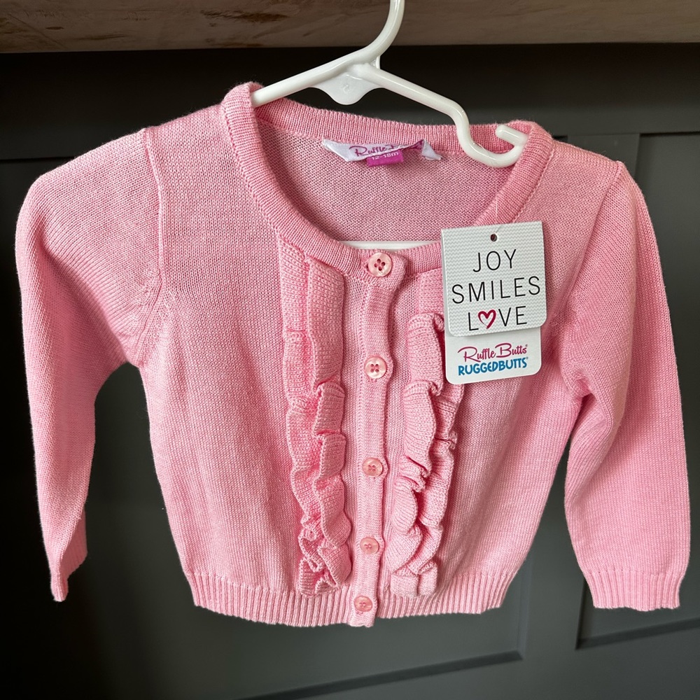 NEW! with tags, Ruffle Butts Button Cardigan, Pink, Baby 12-18M
